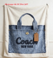Coach Denim Tote Bag Print Flannel Fleece Throw Blanket C049